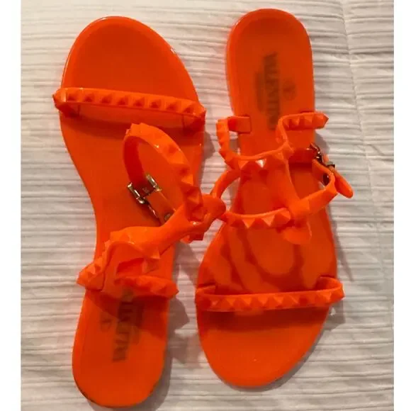 Valentino Garavani Rockstud Jelly Ankle Strap sandals Orange size 37 pre loved - Picture 4 of 9